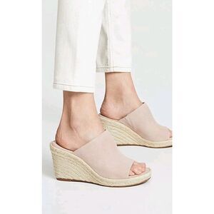Stuart Weitzman Marabella Tan Nude Suede Espadrille Wedge Sandals Size 8.5